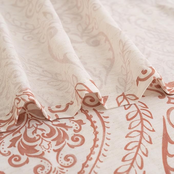 LAMIT 90 inches Long Linen Curtains for Living Room Light Filtering, Medallion Drapes for Bedroom, Damask Pattern Window Treatments Vintage Curtain Panels, 2 Panels Each 52 x 90 Inch, Terracotta