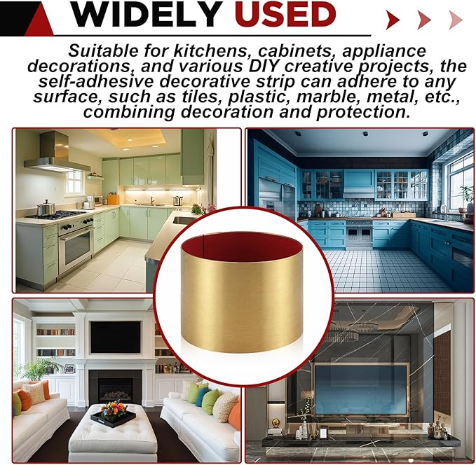 3 Pack 8 x 34 Inch Stainless Steel Kick Plate for Protection Decoration DIY Self Adhesive Metal Kick Plates for Interior or Exterior Wall Kitchen Cupboard Dishwasher(Gold)
