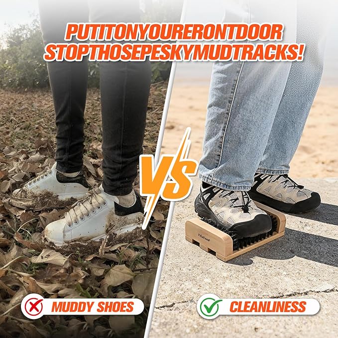 Wooden Boot Brush Scraper Outdoor - Boot Scrubber - Boot scrapers with Brushes Outdoor Mud & Dirt -8.27 * 5.91 * 2.52