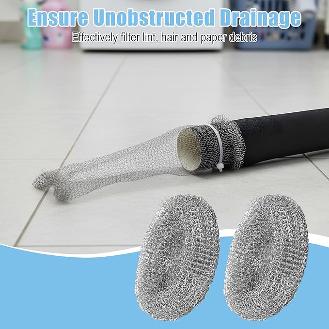 10 Pcs Lint Traps for Washing Machine Hose Stainless Steel Washing Machine Drain Hose Filter with 10 Cable Ties Mesh Laundry Drain Lint Catcher for Filter Out Cotton Fluff Paper Scraps Hair Etc