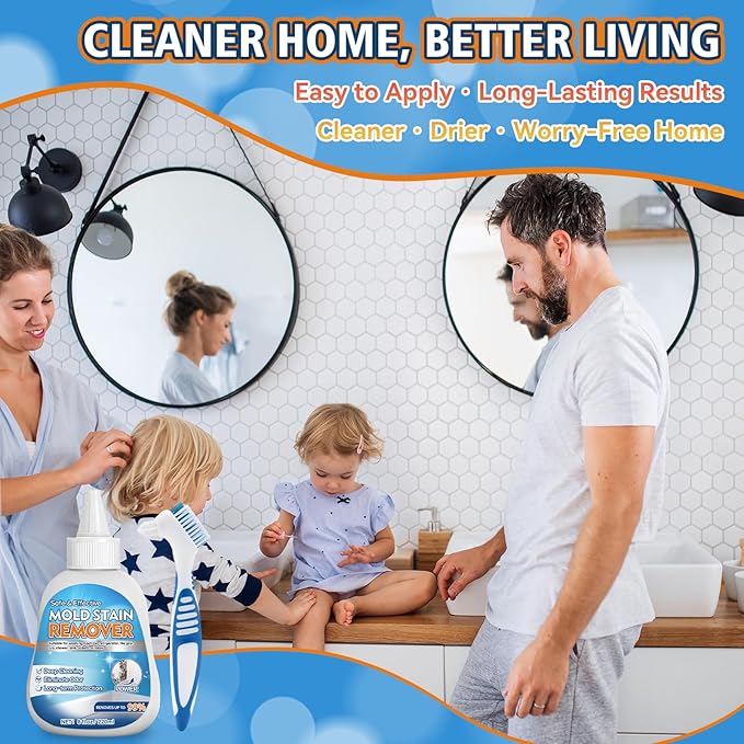 Home Mold Stain Remover Gel for Washer Seal, Thick No Scrub Mold Cleaner for Front Load Washing Machine, Bathroom Tile Grout & Silicone, Deep Cleaning & Odor Removal-Household Stain Cleaner