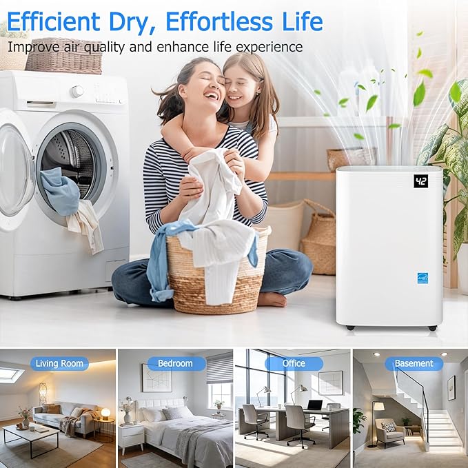 5,000 Sq.Ft 2026 Energy Star 80 Pint/Day Dehumidifier for Basement, Bedroom, Home, Bathroom, Smart Compressor Dehumidifier with Drain Hose, Intelligent Humidistat