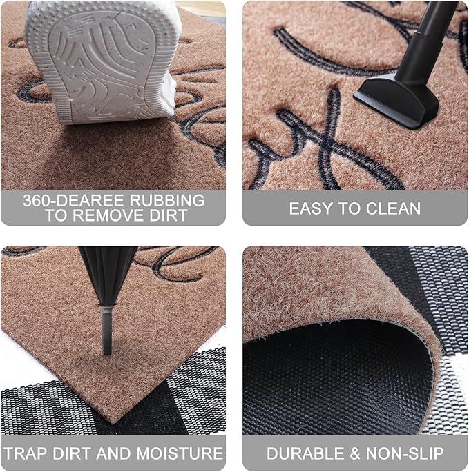 Indoor Door Mat Welcome Mats for Front Door Outdoor Brown Heavy Duty Backing Doormat Hey Y'all Mat for Home Decor Farmhouse Balcony Patio 28" x 18"