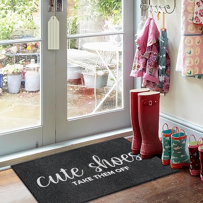 AOAOPQ Cute Shoes Take Them Off Doormat Funny Door Mat for Entry Home Entrance Back Rubber Mats Non Slip Welcome Mats Outdoor for Entrance High Traffic Areas Black