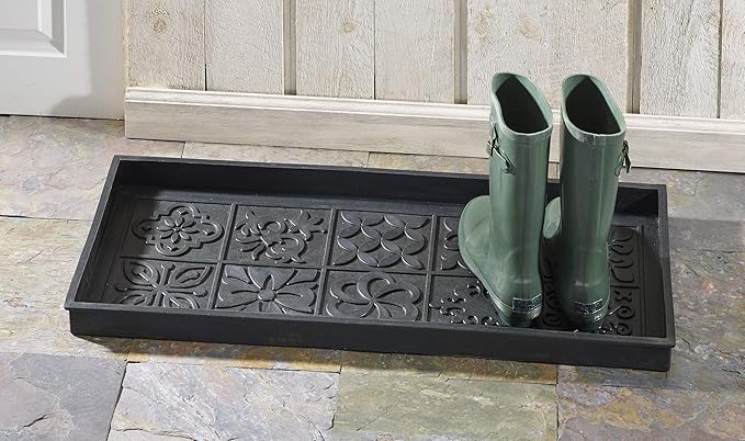 HF by LT Tile Design Deluxe Rubber Boot-Tray, 34 x 14 inches, Heavy Duty Vulcanized Rubber, One-Piece Seamless Construction, Year Round Use Indoors or Outdoors, Black