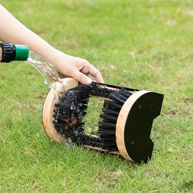 Heavy-Duty Metal and Wooden Base Shoe Cleaner and Boot Scraper, Portable or Floor-Mounted Scrubbing Brush for Indoor and Outdoor Use, All Weather Boot Cleaner - Removes Mud, Snow and Sand, Wooden