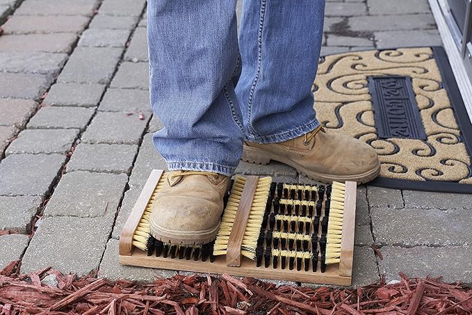 Superio Shoe and Boot Scraper, Outside Shoe Scrubber Brush 10.5 X 14 Inch - Cleans Deep Removes All Outdoor Dirt, Snow, Mud and Sand. Construction, Hiking Cleaner (Wood 2-Pack)