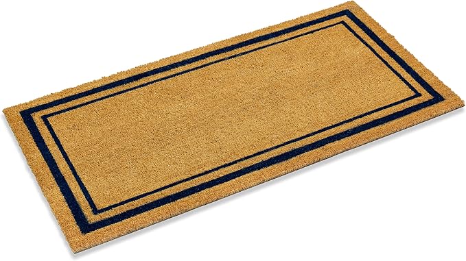 Ecomills Blue Border Coco Coir Doormat, 24" x 48" - Natural Coconut Fiber Welcome Mat for Front Door - Non-Slip, Heavy Duty Outdoor Indoor Entryway - Scrapes Shoes Clean