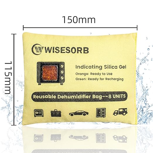 Wisesorb 4 Pack 240G Reusable Silica Gel Desiccant Dehumidifier Bags, Color Indicating Moisture Absorbers for Car, Closet, Garage, 3D Filaments, Emoisture, Microwave Rechargeable Reusable Drying Bags