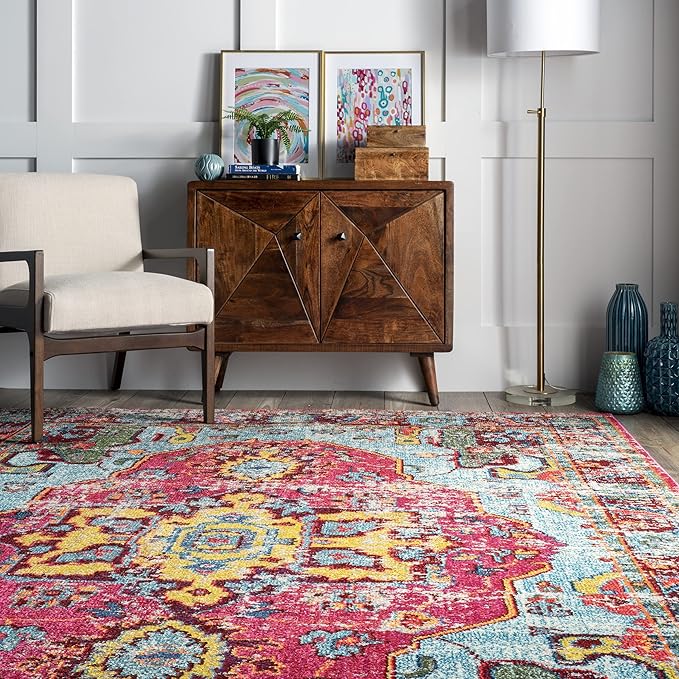 Nuloom Corbett Fuchsia/Ivory, 2'6" x 6', Vintage Bohemian, Soft and Cozy, High Traffic, Stain Resistant, Easy Clean, Durable Runner for Bedroom, Living Room, Dining Space, Den, Foyer, Entryway