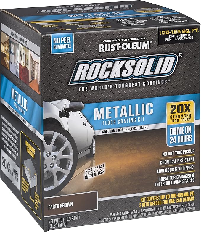 Rust-Oleum 299743 RockSolid Metallic Garage Floor Coating Kit, Gunmetal, 70 Fl. Oz