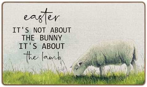 Easter Door Mat Easter Welcome Mat It's About The Lamb Christian Easter Front Doormats Indoor Outside Entrance Easter Rugs for Kitchen Bathroom Easter Decorations for The Home 18x30 inch