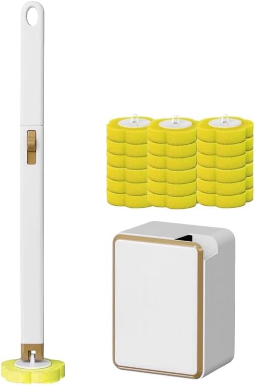 Disposable Toilet Brush and Holder,Cleaning Supplies,Deep Cleaning,Wall Mount Toilet Cleaning System,1 Toilet Wand + 18 Toilet Brush Refill (Lemon Yellow Package)