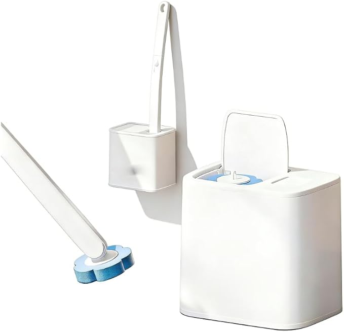 Disposable Toilet Brush, Toilet Bowl Wand Holder Set with 24PCS Cleaner Refills, Bathroom Cleaning System for Sink Bathtub Drain Wash Basin Urinal