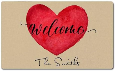 Big Love Heart Doormat Personalized Doormats Funny Welcome Floor Front Door Mat Indoor Outdoor Entrance Non Slip Rubber Backing Rug Valentine's Day Gift 20x32 inch