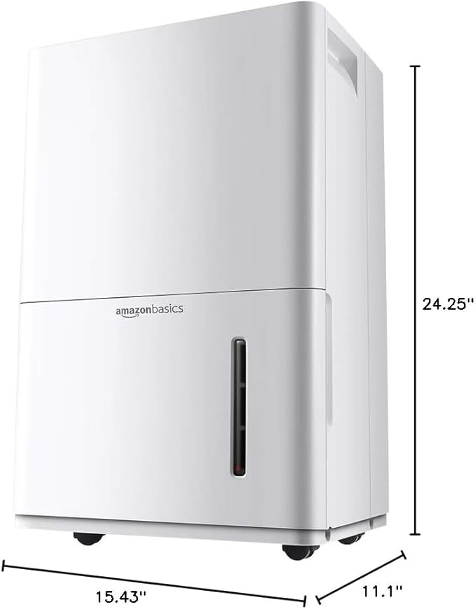 Amazon Basics 50-Pint Large Dehumidifier with Humidity Control, Timer, Auto-Defrost, Overflow Protection, Energy Star Certified, Washable Filter for Rooms up to 4000 SFT, White