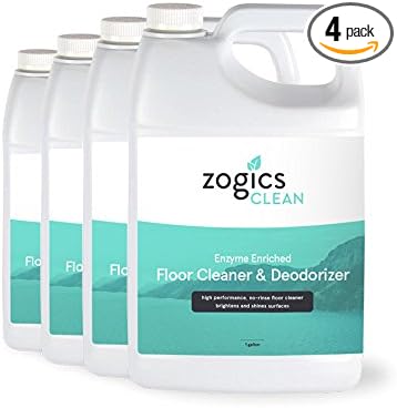 Zogics Enzyme Enriched Floor Cleaner & Deodorizer Concentrate, Case of 4-128 oz Containers - Makes up to 128 Gallons per Container