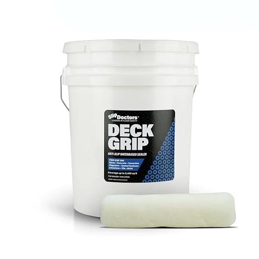 Deck Grip Non-Slip Sealer (5 Gallon) Clear Barefoot-Friendly Anti-Slip Coating - Create Traction for Outdoor or Indoor Floors and Pool Decks