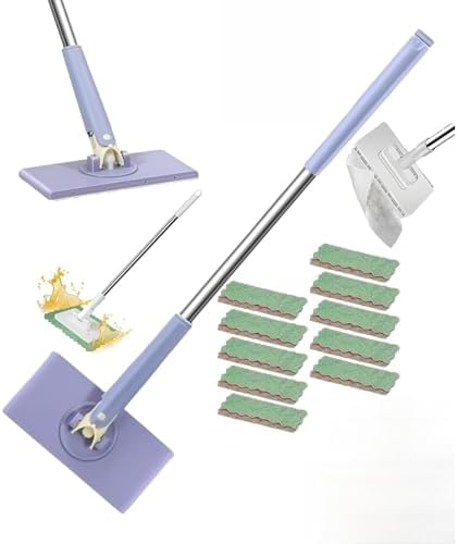 Snap Grip Mini Mop,Retractable Cleaning Tool - Zero Touch Gap & Floor Duster with 40" Handle, 10 Washable Pads for Under Furniture, Corners & Multi-Surface Dry/Wet Use (Purple - 10 Cloth)