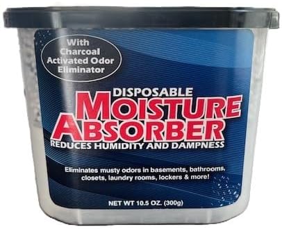 Disposable Moisture Absorber with Charcoal Activated Odor Eliminator, 10.5 Oz, for Basements, Bathrooms, Closets, Lockers, Reduces Humidity and Dampness