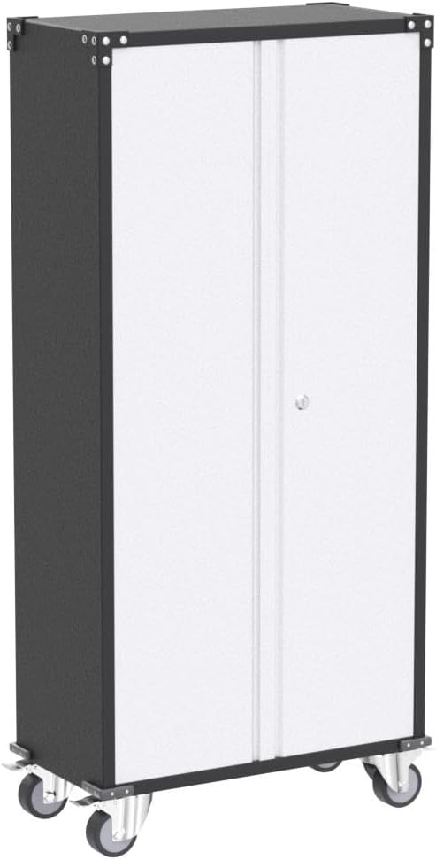 Reemoon 71" H Garage Storage Cabinet with Wheels, Lockable Metal Storage Cabinet with Doors,5 Adjustable Shelves and Pegboard for Garage Home Utility Room,Required Assembly,Grey&White