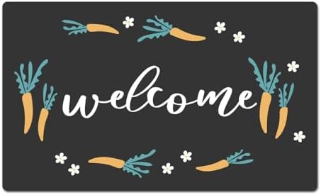 Cute Welcome Doormat with Lovely Flowers and Carrots Easter Theme Welcome Home Front Door Floor Door Mats Non Slip Bottom Drying Area Rugs Doormats 18x30 inch