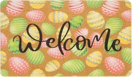 Welcome Happy Easter Egg Doormat Gift for Holiday Housewarming Non-Slip Dust Floor Rug for Farmhouse Bath Room Front Hall Garden 20x32 inch