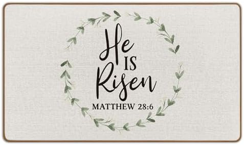 He is Risen Door Mat Easter Welcome Mat Christian Easter Bible Verse Front Doormats Indoor Outside Entrance Easter Rugs for Kitchen Bathroom He is Risen Easter Decor 18x30 inch
