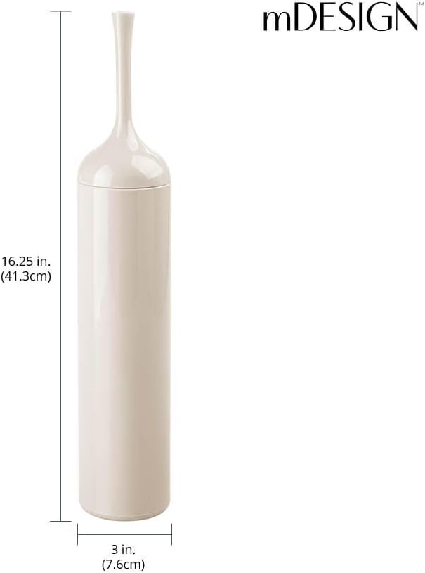 mDesign Extra Slim Compact Plastic Freestanding Toilet Bowl Brush and Holder for Bathroom Storage and Organization - Sturdy, Deep Cleaning, Covered Brush - Cream