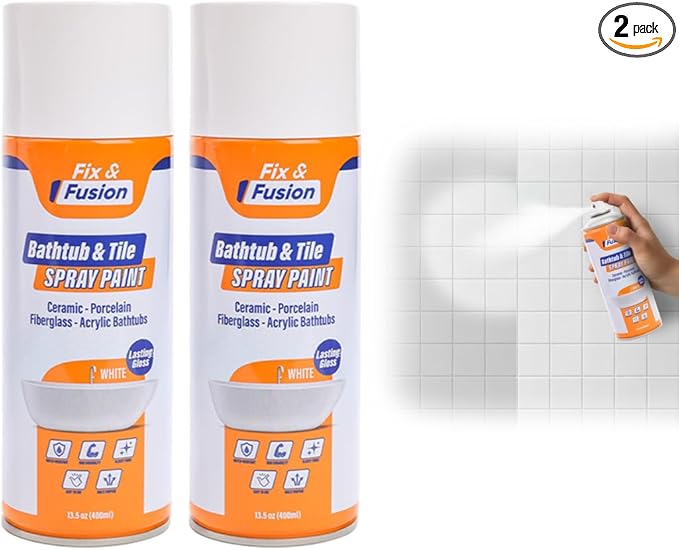 Fix & Fusion Bathtub & Tile Spray Paint, Multi-Surface Coating for Bathroom & Kitchen, High Adhesion, Water-Resistant, for Porcelain, Ceramic, Fiberglass, Countertops & More, White 13.5 oz (Pack of 2)
