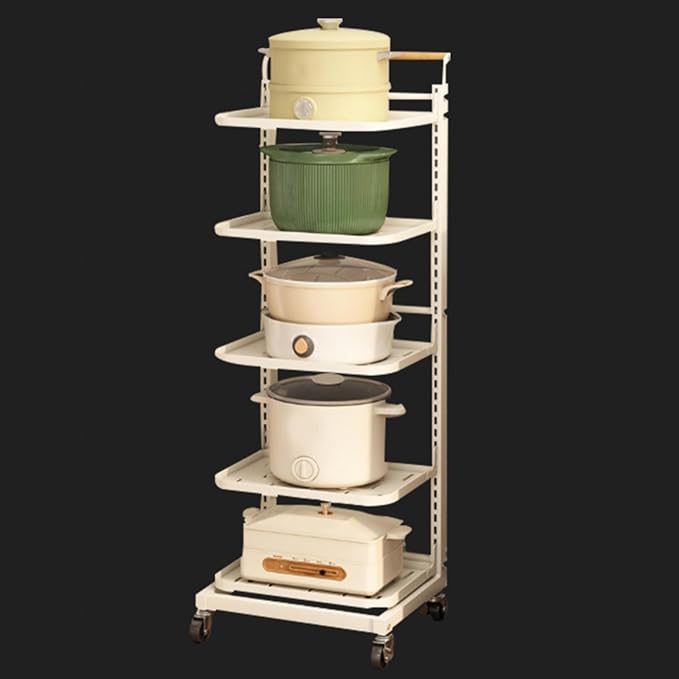 Kitchen Pan Storage Drawer nizer Rack with Wheels and Pot Holder White 5 * 5 Boards