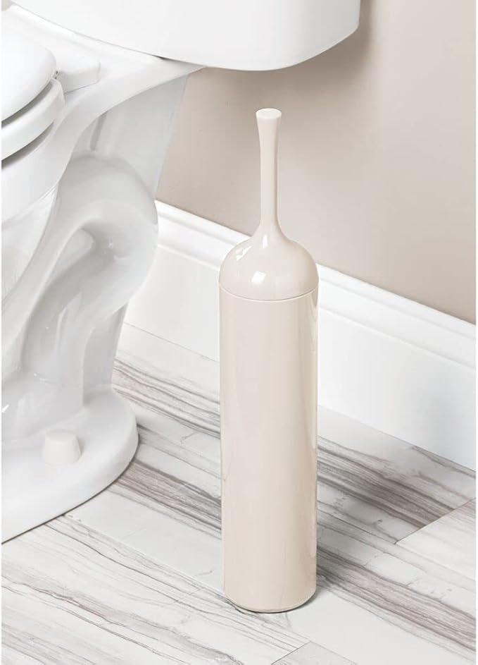 mDesign Extra Slim Compact Plastic Freestanding Toilet Bowl Brush and Holder for Bathroom Storage and Organization - Sturdy, Deep Cleaning, Covered Brush - Cream