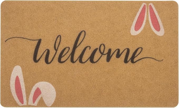 Welcome Doormat Outdoor Entrance Easter Bunny Door Mat Non Slip Front Door Mats for Spring Home Decor 18x30 inch