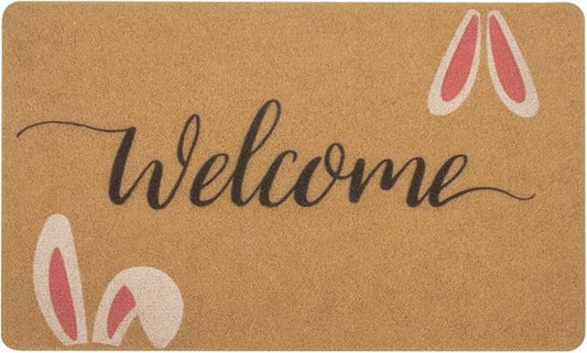 Welcome Doormat Outdoor Entrance Easter Bunny Door Mat Non Slip Front Door Mats for Spring Home Decor 20x32 inch
