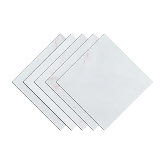 Wallercity White/Red Peel and Stick Floor Tile Waterproof White Marble Floor Tiles for Kitchen Bathroom 12''x12'' Vinyl Flooring Tile Panels Modern Self Adhesive Flooring Sheets for Hallway RV 5PCS