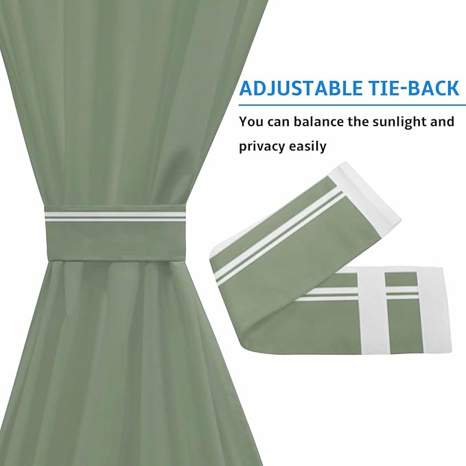French Door Curtain Panel for Front Door, Dark Green Strips Slidelight Door Curtains with Tieback Light Filtering Privacy Panels for Doorway Entryway 25"x 40"