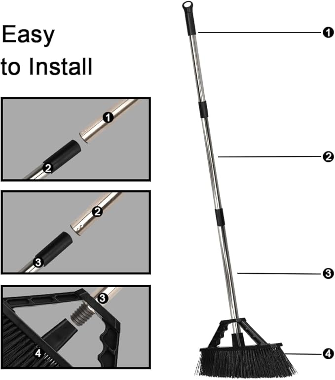 17.3 inch Push Broom Outdoor for Floor Cleaning, Heavy Duty Brush with Stiff Bristles,Outdoor Broom Patio Broom for Garage Deck Driveway Garage Yard (Black)