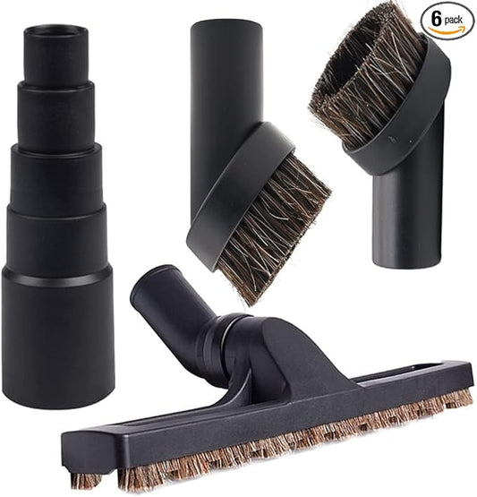 Vacuum Attachments Set with Vacuum Floor Brush, 2 Horse Hair Vacuum Attachment and Universal Vacuum Hose Adapter Fit for Shop Vac Accessories with 1", 1 1/4'', 1 3/8'', 1 1/2'', 1 7/8" Diameter