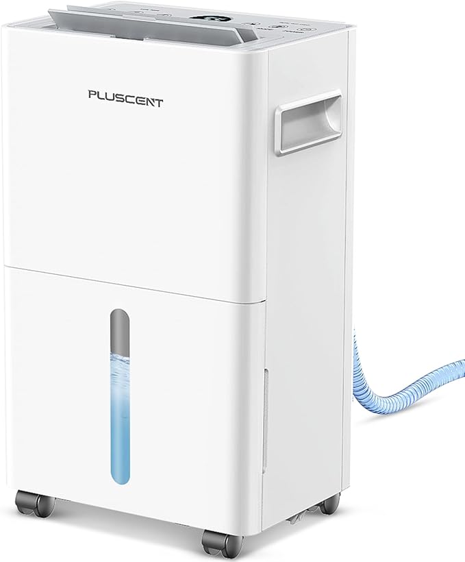 PLUSCENT 1500 Sq.ft Dehumidifier for Basement with Drain Hose, 21 Pint/Day Dehumidifiers for Home, Bathroom, Bedroom, Large Room, Smart Humidity Control, 3 Modes, Auto Defrost, Auto Restart, 24H Timer