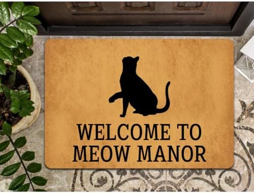 Funny Welcome Doormat Welcome to Meow Manor Doormats for Entrance Doormat Personalized Non Slip Rubber Mat for Front Door Mats Novelty Gift Kitchen Rugs and Mats 20x32 inch