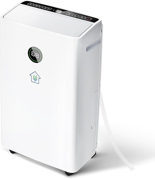 6,500 Sq. Ft Smart Dehumidifier for Basement With Drain Hose, 60 Pints Dehumidifiers for Home, Auto Defrost, Ideal for Large Room, Bathrooms & Bedrooms (White)