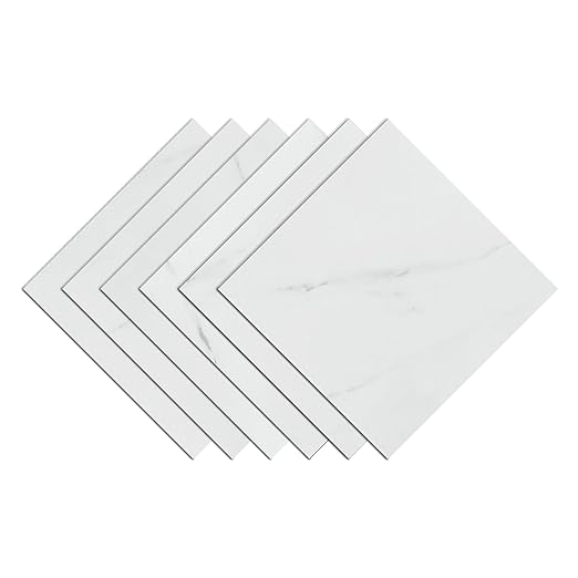 Wallercity White Marble Peel and Stick Vinyl Floor Tiles 6-Pack 12x12 Inches Self Adhesive Waterproof Flooring Planks for Bathroom Kitchen Bedrooms Stick on Floor Tiles Laminate Sheets Vinyl Flooring