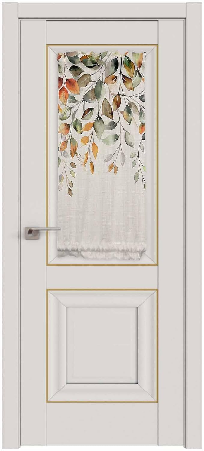 French Door Curtain Panel for Front Door, Plants Eucalyptus Leaves Orange Sage Green Fall Slidelight Door Curtains with Tieback Light Filtering Privacy Panels for Doorway Entryway 25"x 40"