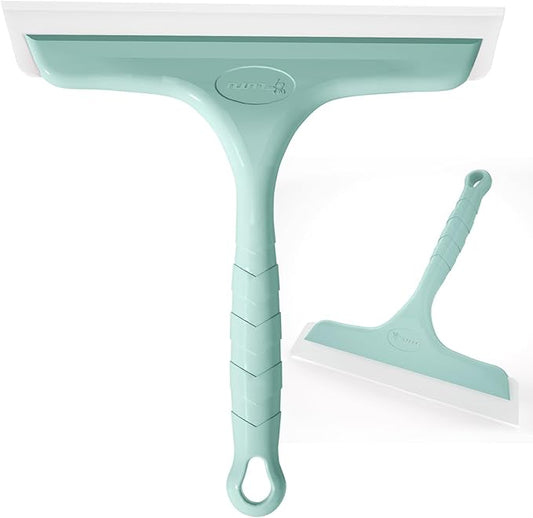 Shower Squeegee for Glass Doors, Bathroom Squeegee for Shower, Mini Window Squeegee, Home Bathroom Silicone Cleaner Tool, Suitable for Bathroom, Kitchen, Tile, Mirror, Car Glass, 8in Lake Blue