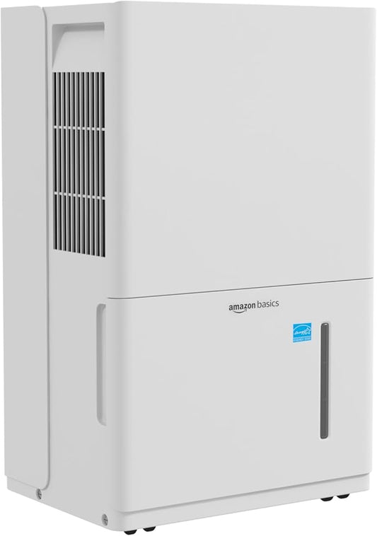 Amazon Basics 35-Pint Large Dehumidifier for Home, Energy Star Certified, Humidity Control, Auto-Defrost, Timer, Overflow Protection, for Rooms up to 2500 SFT, White