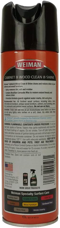 Weiman Cabinet & Furniture Polish - 17 Ounce - Aerosol Protect Clean Polish Wax Your Wood Tables Chairs Cabinets