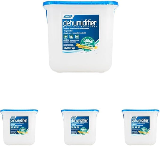 Camco Moisture Absorber Bucket - Features Fast-Acting Moisture-Absorbing Agent - No-Fragrance Beads – Use with RV Storage,Camper Organization & More (44282),(Pack of 4)