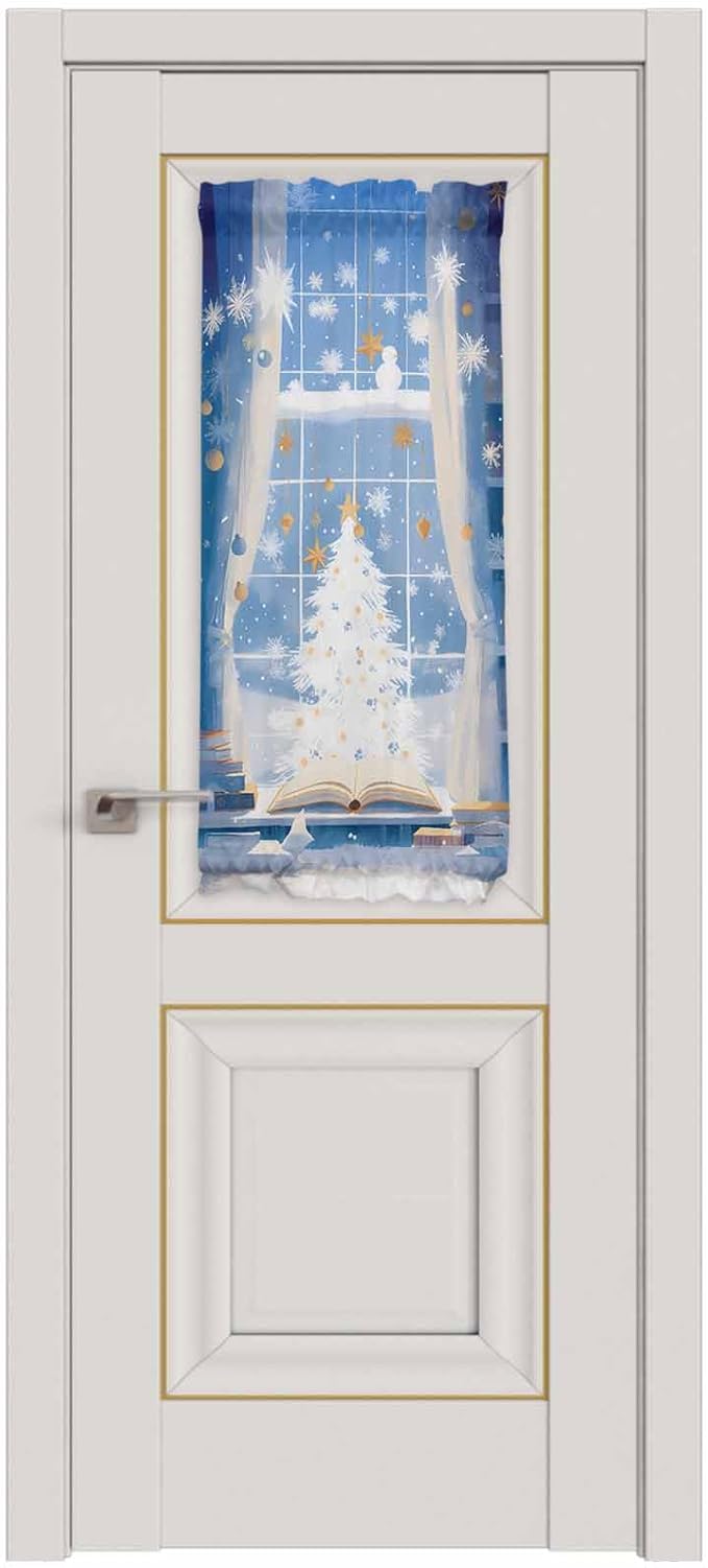 Christmas French Door Curtain Panel for Front Door, White Xmas Tree Blue Indoor Window View Slidelight Door Curtains with Tieback Light Filtering Privacy Panels for Doorway Entryway 25"x 40"