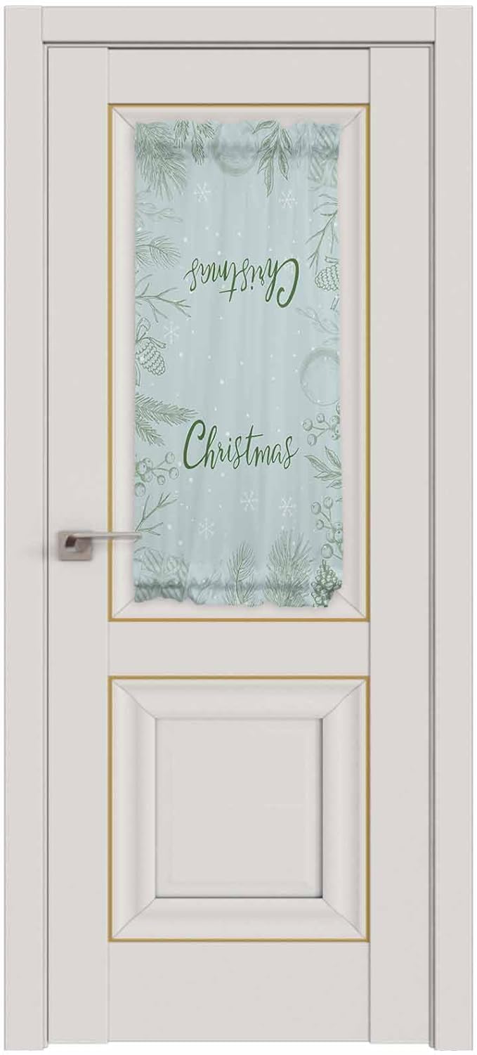 Christmas French Door Curtain Panel for Front Door, Pale Green Botanical Leaves Berries Christmas Slidelight Door Curtains with Tieback Light Filtering Privacy Panels for Doorway Entryway 25"x 40"