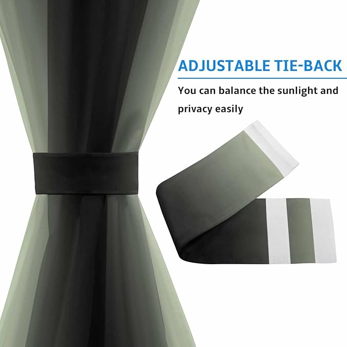 French Door Curtain Panel for Front Door, Light Green Black Gradient Slidelight Door Curtains with Tieback Light Filtering Privacy Panels for Doorway Entryway 25"x 40"